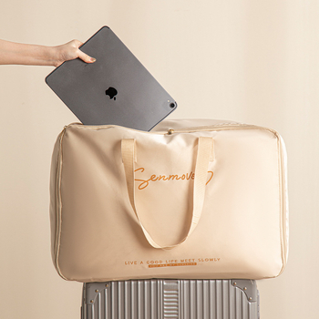 Geantă de depozitare pentru pături, satin dublu-strat, în stil geantă de mână, organizator multifuncțional pentru dormitor – păturile și haine