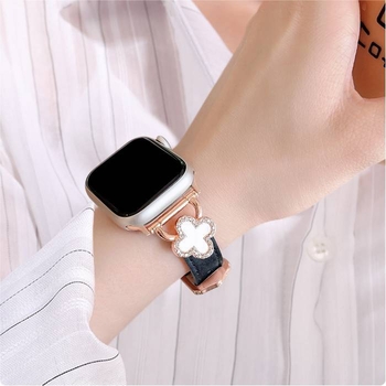 Apple Watch каишка - дизайн с четирилистна детелина, естествена кожа, Ailesi, моден стил (Марка: Ailesi; Модели: Apple Watch; Материал: естествена кожа; Стил: моден)