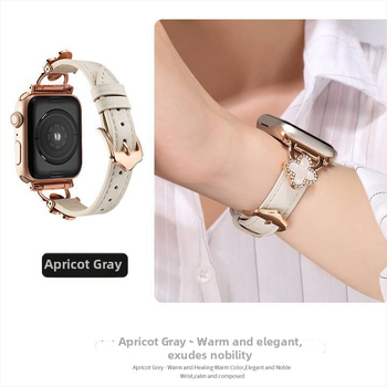 Apple Watch каишка - дизайн с четирилистна детелина, естествена кожа, Ailesi, моден стил (Марка: Ailesi; Модели: Apple Watch; Материал: естествена кожа; Стил: моден)