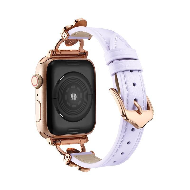 Apple Watch каишка - дизайн с четирилистна детелина, естествена кожа, Ailesi, моден стил (Марка: Ailesi; Модели: Apple Watch; Материал: естествена кожа; Стил: моден)