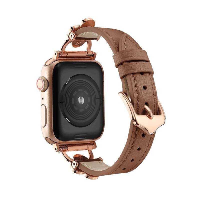 Apple Watch каишка - дизайн с четирилистна детелина, естествена кожа, Ailesi, моден стил (Марка: Ailesi; Модели: Apple Watch; Материал: естествена кожа; Стил: моден)