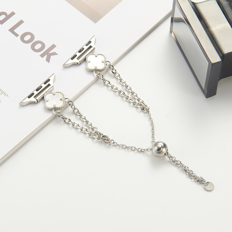 Remienok Apple Watch s motívom kvetov slivky, z nehrdzavejúcej ocele, dvojitá reťaz