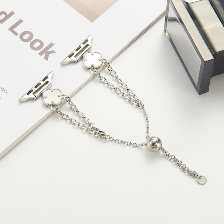 Remienok Apple Watch s motívom kvetov slivky, z nehrdzavejúcej ocele, dvojitá reťaz