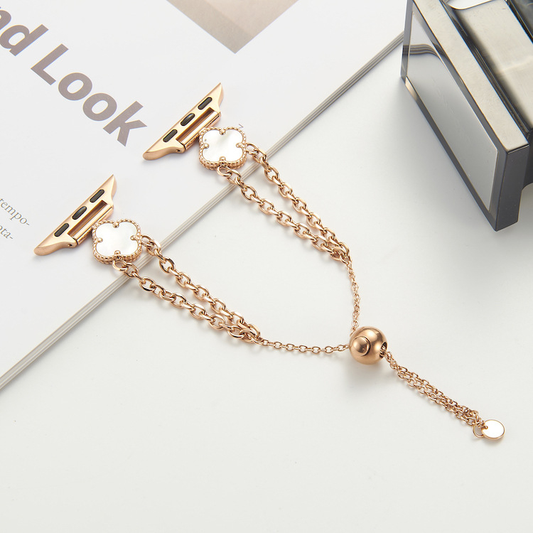 Remienok Apple Watch s motívom kvetov slivky, z nehrdzavejúcej ocele, dvojitá reťaz