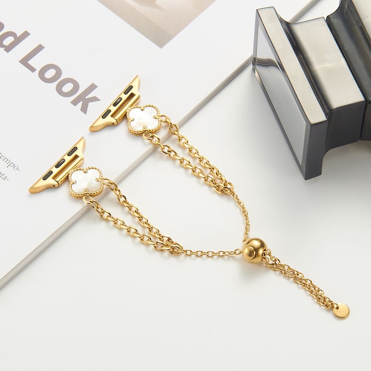 Remienok Apple Watch s motívom kvetov slivky, z nehrdzavejúcej ocele, dvojitá reťaz