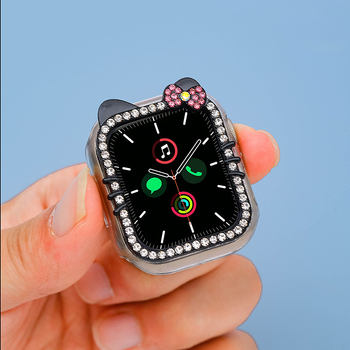 Laikrodžio dėklas su deimantų įsiuvais katės dizainu ir integruota ekrano apsauga, universali suderinamumas (Caedier; Medžiaga: Kita; Privatūs prekių ženklai: Taip)