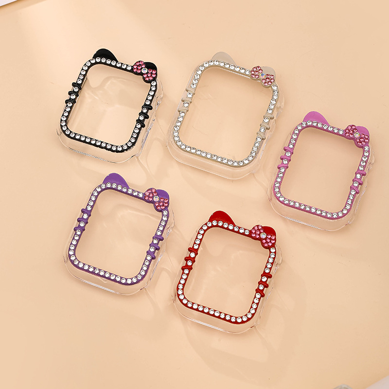 Laikrodžio dėklas su deimantų įsiuvais katės dizainu ir integruota ekrano apsauga, universali suderinamumas (Caedier; Medžiaga: Kita; Privatūs prekių ženklai: Taip)