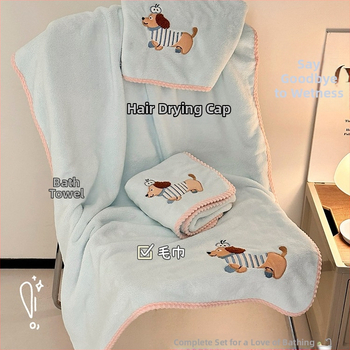 Trys mikropluošto vonios rankšluosčiai su plaukų džiovinimo kepure, lengvi, mažiau nei 100 g kiekvienam, 150D Jacquard audinys