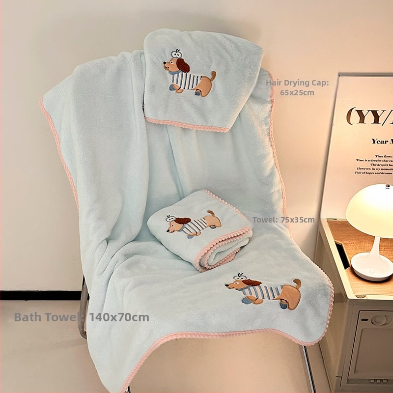 Trys mikropluošto vonios rankšluosčiai su plaukų džiovinimo kepure, lengvi, mažiau nei 100 g kiekvienam, 150D Jacquard audinys