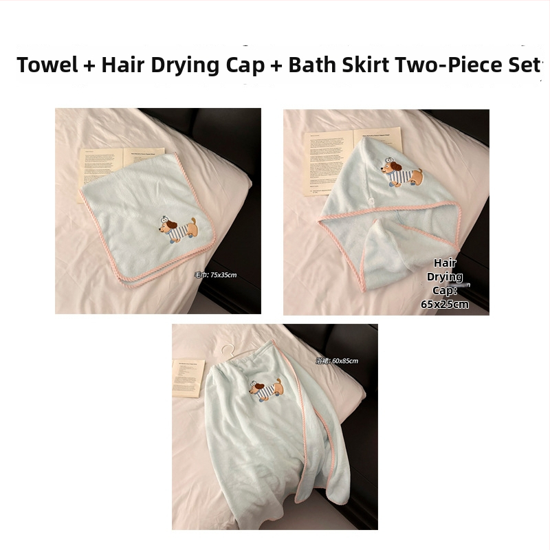 Trys mikropluošto vonios rankšluosčiai su plaukų džiovinimo kepure, lengvi, mažiau nei 100 g kiekvienam, 150D Jacquard audinys