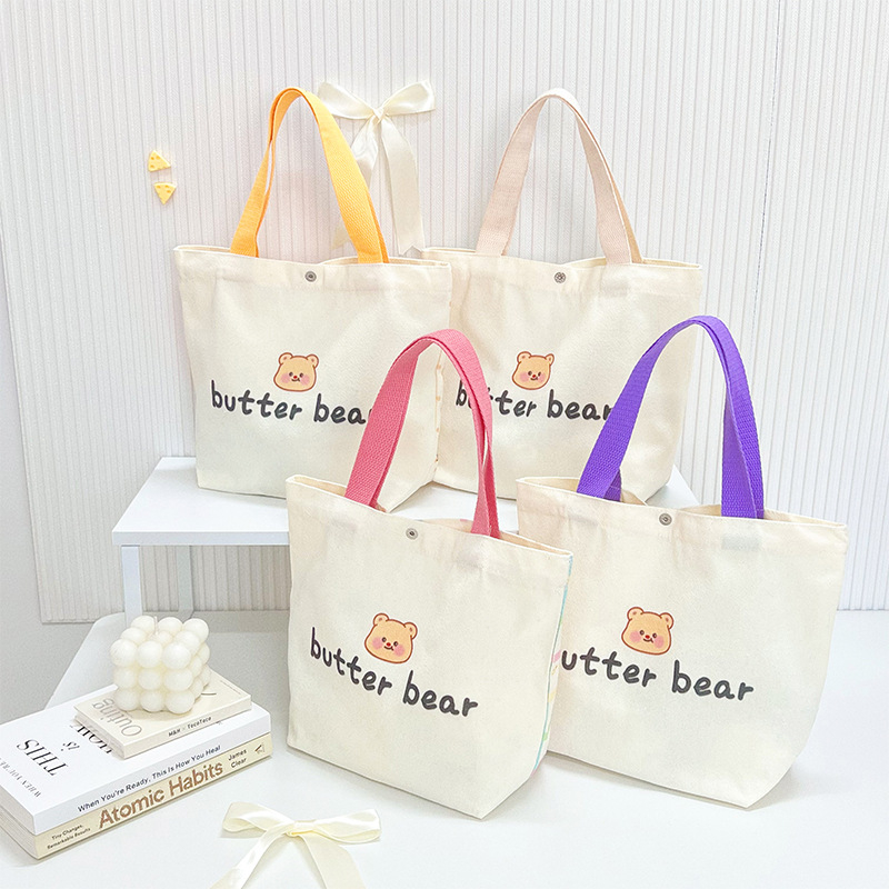 Geantă Tote din canvas în stil street fashion, formă verticală pătrată, închidere cu snap, buzunar intern pentru telefon