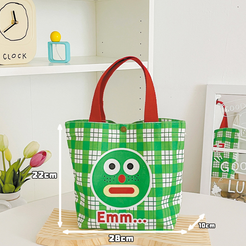 Geantă Tote din canvas în stil street fashion, formă verticală pătrată, închidere cu snap, buzunar intern pentru telefon