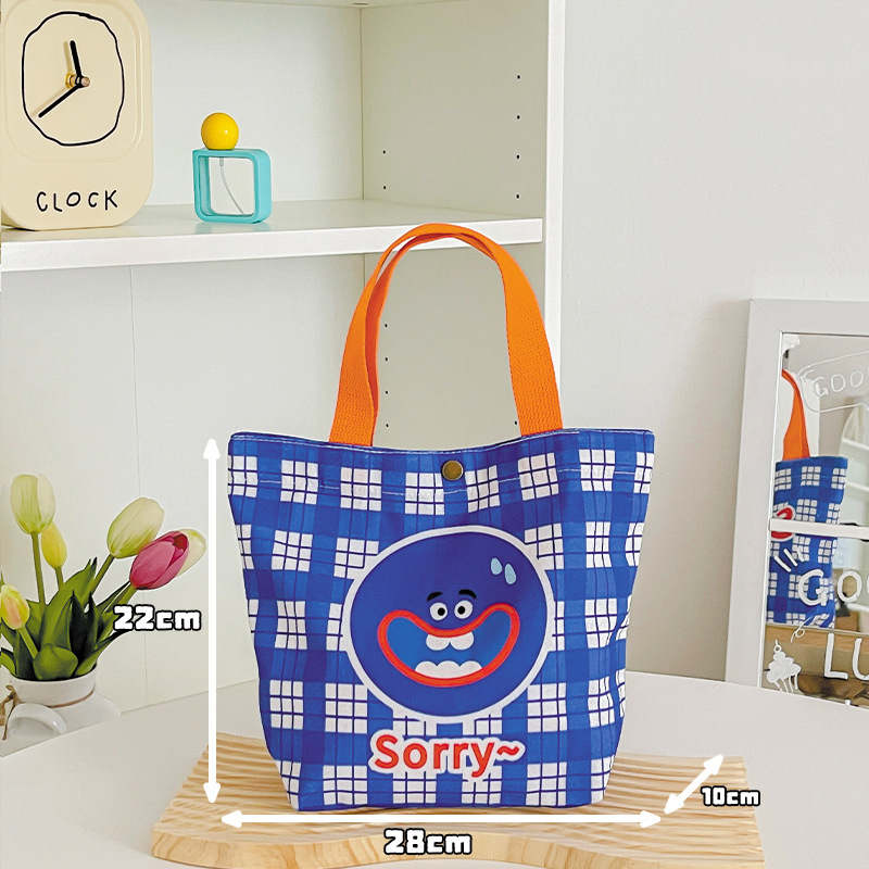 Geantă Tote din canvas în stil street fashion, formă verticală pătrată, închidere cu snap, buzunar intern pentru telefon