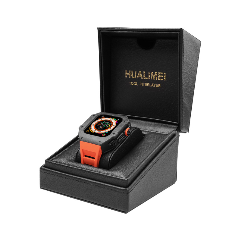 Karbónový obal pre Apple Watch Ultra 2 49mm; Značka HUALIMEI • Materiál: karbonové vlákno + fluorová guma • Hmotnosť puzdra: 26 g • Kompatibilné modely: Apple Watch Ultra 49mm, S9/8/7 45mm, SE2/SE/6/5/4 44mm