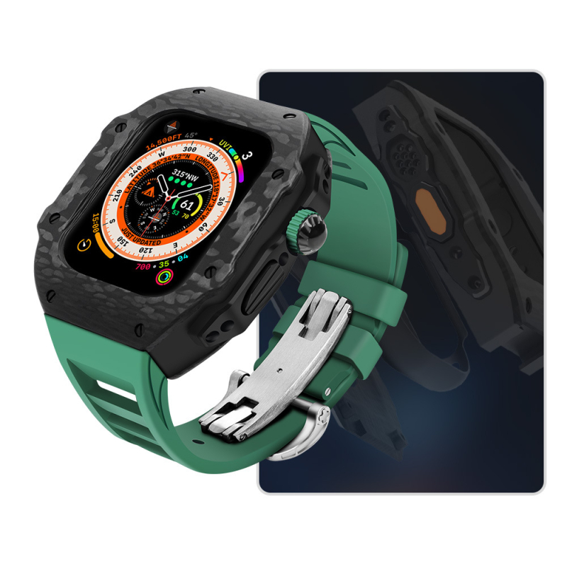 Karbónový obal pre Apple Watch Ultra 2 49mm; Značka HUALIMEI • Materiál: karbonové vlákno + fluorová guma • Hmotnosť puzdra: 26 g • Kompatibilné modely: Apple Watch Ultra 49mm, S9/8/7 45mm, SE2/SE/6/5/4 44mm