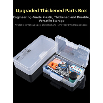 Skaidri plastikinė laikymo dėžutė elektroninėms dalims ir varžtams — plokštėms skirtas organizatorius su tvirtu rėmu