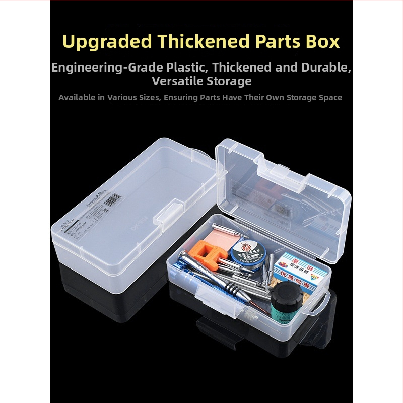 Caurspīdīga plastmasas uzglabāšanas kārba elektronikas komponentēm un skrūvēm — organizators mātesplatēm ar izturīgu rāmi