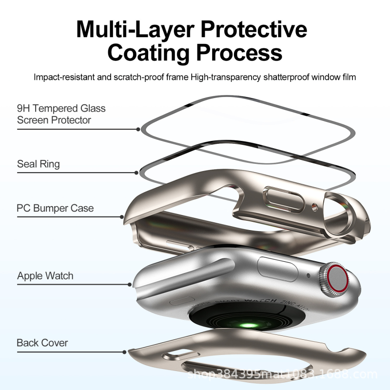 Apple Watch dėklas su 360° apsauga, polikarbonatas, suderinamas su Apple Watch 3–11 ir SE, svoris 10 g