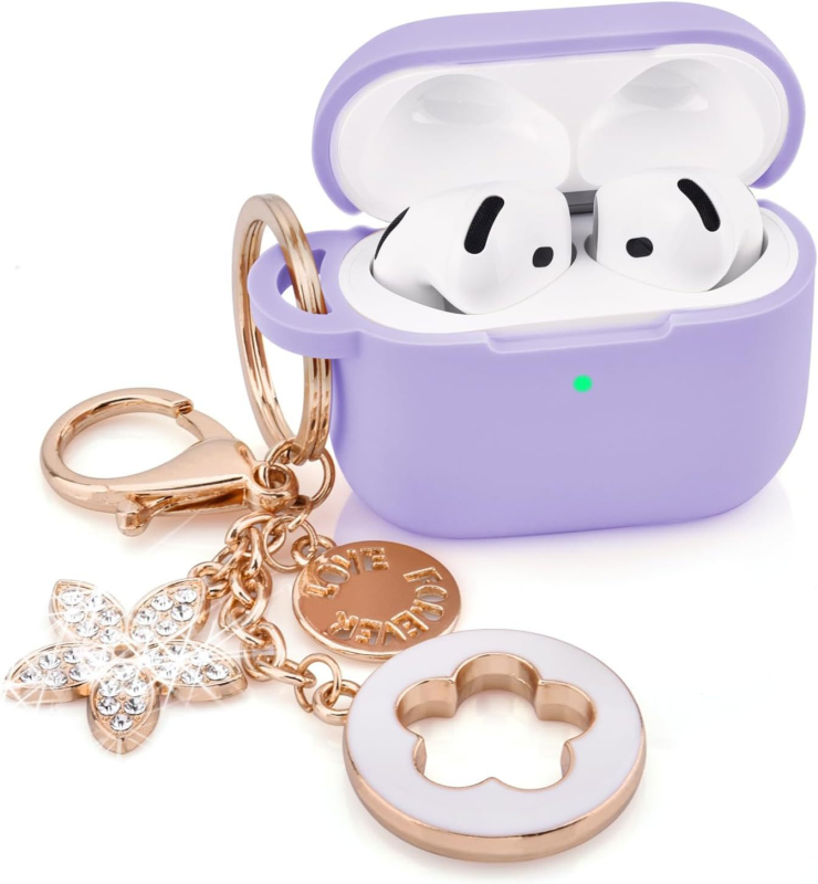 AirPods 4 zaštitna silikonska futrola – otpornost na padove, injekcijsko oblikovana, privjesak za ključeve sa četverolisnom detelinom