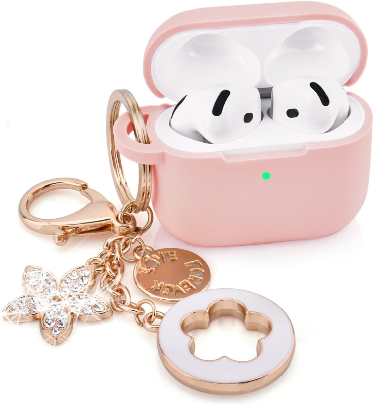 AirPods 4 zaštitna silikonska futrola – otpornost na padove, injekcijsko oblikovana, privjesak za ključeve sa četverolisnom detelinom