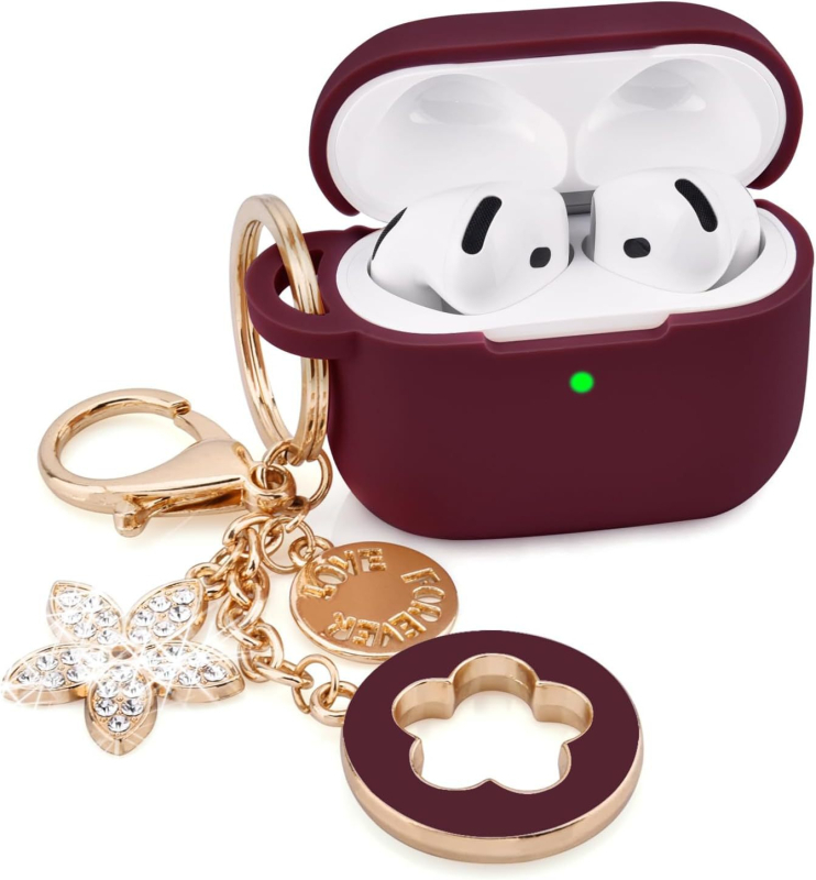 AirPods 4 zaštitna silikonska futrola – otpornost na padove, injekcijsko oblikovana, privjesak za ključeve sa četverolisnom detelinom