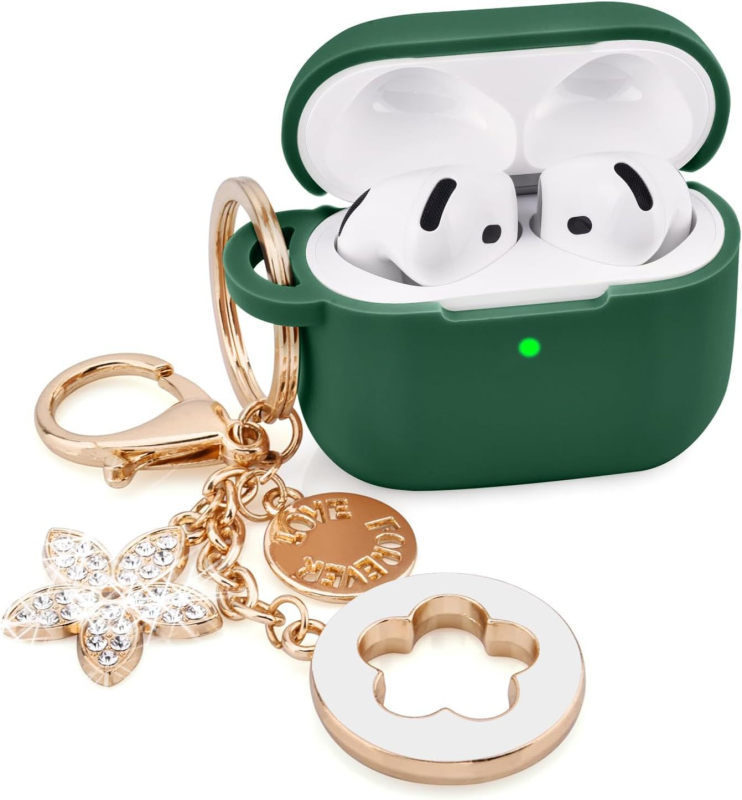 AirPods 4 zaštitna silikonska futrola – otpornost na padove, injekcijsko oblikovana, privjesak za ključeve sa četverolisnom detelinom