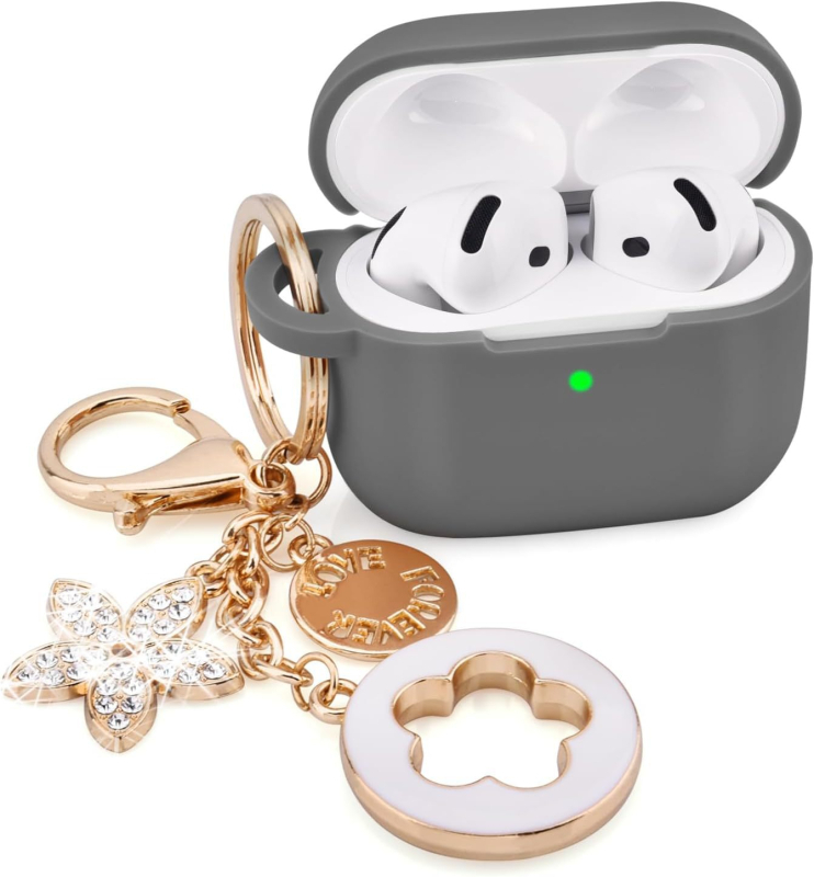 AirPods 4 zaštitna silikonska futrola – otpornost na padove, injekcijsko oblikovana, privjesak za ključeve sa četverolisnom detelinom