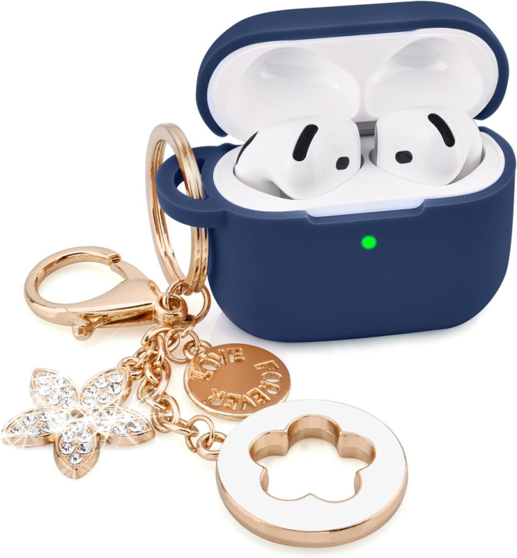 AirPods 4 zaštitna silikonska futrola – otpornost na padove, injekcijsko oblikovana, privjesak za ključeve sa četverolisnom detelinom