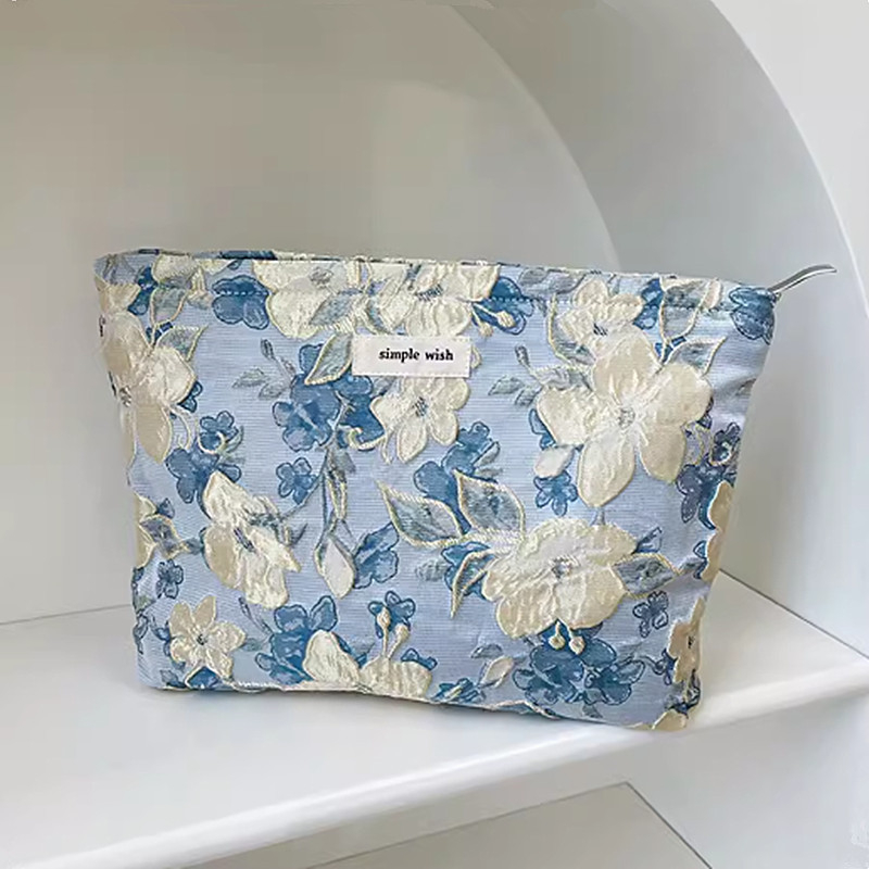 Jacquard kozmetička torbica, velik kapacitet, platno, zatvarač, unutarnja džep, prijenosna