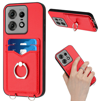 Carcasă pentru telefon cu suport inel și șnur lung pentru Moto Edge 50 Pro și Edge 50 Fusion — TPU+PC, rezistentă la șocuri, antiamprentă