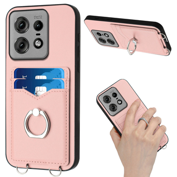 Carcasă pentru telefon cu suport inel și șnur lung pentru Moto Edge 50 Pro și Edge 50 Fusion — TPU+PC, rezistentă la șocuri, antiamprentă