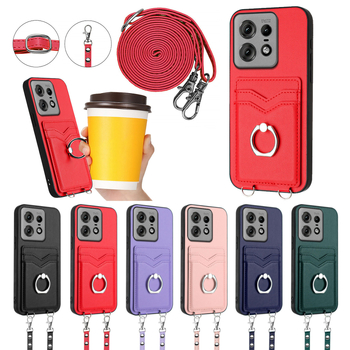 Carcasă pentru telefon cu suport inel și șnur lung pentru Moto Edge 50 Pro și Edge 50 Fusion — TPU+PC, rezistentă la șocuri, antiamprentă