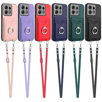 Carcasă pentru telefon cu suport inel și șnur lung pentru Moto Edge 50 Pro și Edge 50 Fusion — TPU+PC, rezistentă la șocuri, antiamprentă