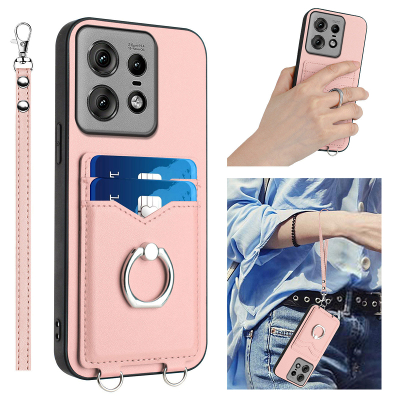 Carcasă pentru telefon cu suport inel și șnur lung pentru Moto Edge 50 Pro și Edge 50 Fusion — TPU+PC, rezistentă la șocuri, antiamprentă