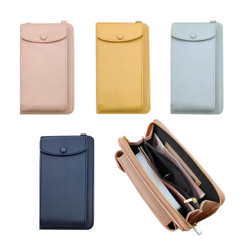 Geantă pentru telefon pentru femei din PU leather, curea crossbody - capacitate mare, formă vertical pătrată, deschidere cu capac, interior cu fermoar