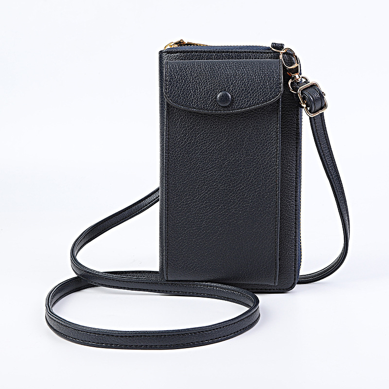Geantă pentru telefon pentru femei din PU leather, curea crossbody - capacitate mare, formă vertical pătrată, deschidere cu capac, interior cu fermoar