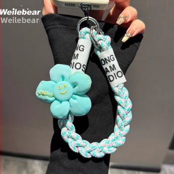 Mobilā telefona lanyards ar pletotu saulespuķes dizainu, anti-zudums ar dubulto pogu, plastmasas materiāls, sievietēm