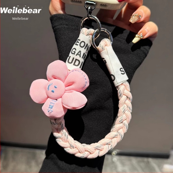 Mobilā telefona lanyards ar pletotu saulespuķes dizainu, anti-zudums ar dubulto pogu, plastmasas materiāls, sievietēm