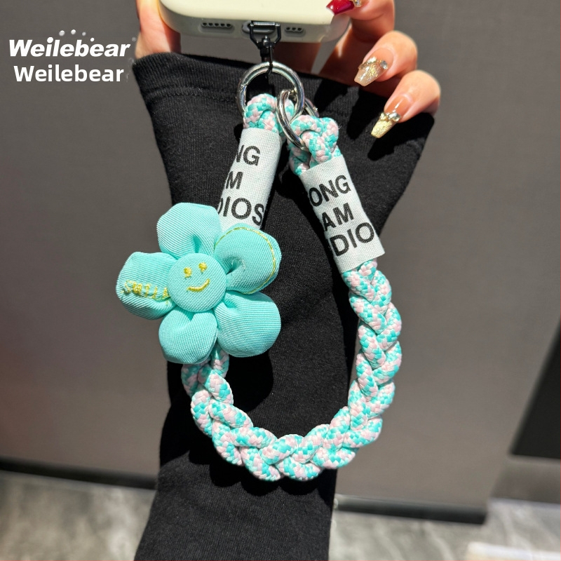 Mobilā telefona lanyards ar pletotu saulespuķes dizainu, anti-zudums ar dubulto pogu, plastmasas materiāls, sievietēm