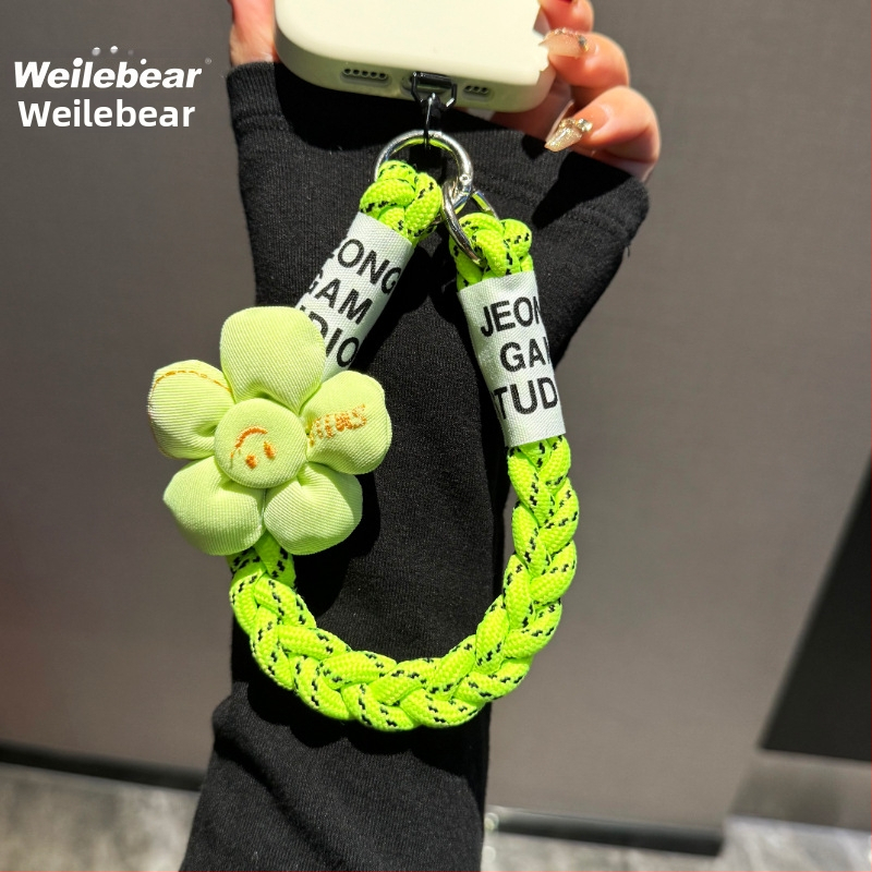 Mobilā telefona lanyards ar pletotu saulespuķes dizainu, anti-zudums ar dubulto pogu, plastmasas materiāls, sievietēm