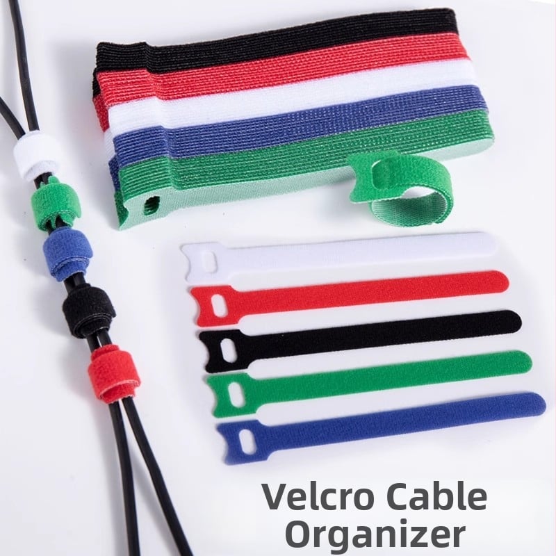 Velcro кабелни ленти, 50 бр, самозалепващи, нейлон-полиестер 50/50, за кабели за данни и компютърни кабели, организатор за кабели