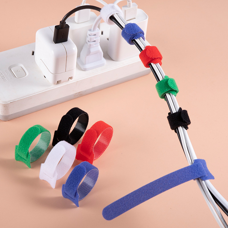 Velcro кабелни ленти, 50 бр, самозалепващи, нейлон-полиестер 50/50, за кабели за данни и компютърни кабели, организатор за кабели