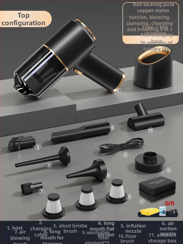 Безжична прахосмукачка за автомобил – висока всмукателна мощност, 90W, 20000Pa, презареждаща се