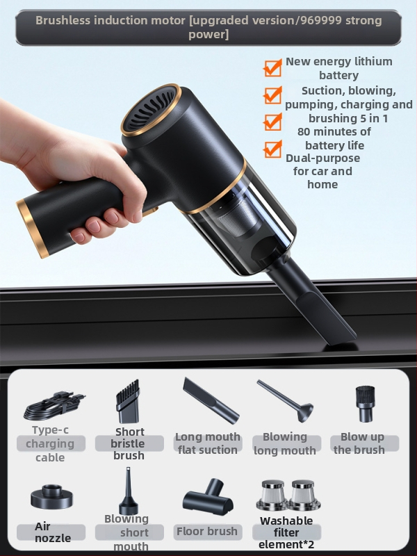 Безжична прахосмукачка за автомобил – висока всмукателна мощност, 90W, 20000Pa, презареждаща се