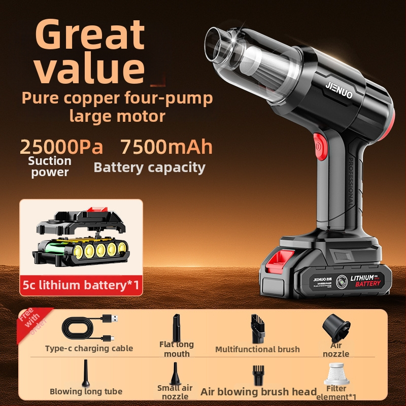 Ръчен вакуум за автомобил — всмукване 4000 Pa, безжично презареждане, подходящ за кола и дом