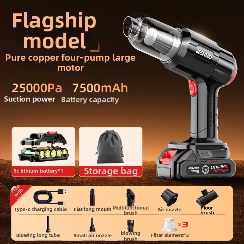 Ръчен вакуум за автомобил — всмукване 4000 Pa, безжично презареждане, подходящ за кола и дом