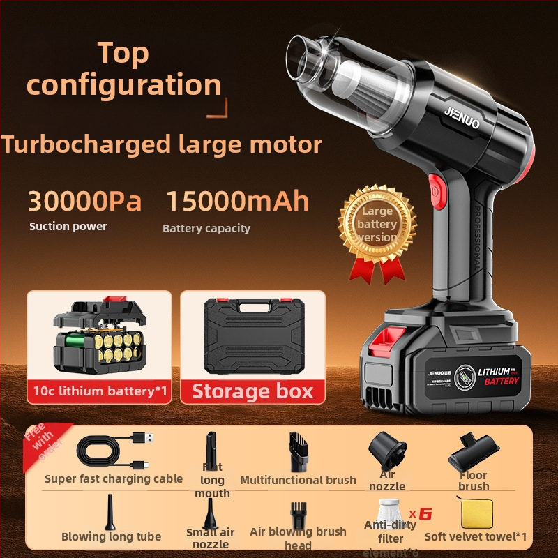 Ръчен вакуум за автомобил — всмукване 4000 Pa, безжично презареждане, подходящ за кола и дом