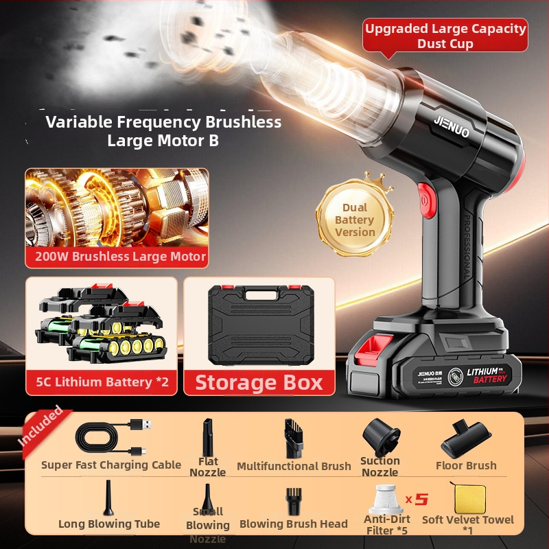 Ръчен вакуум за автомобил — всмукване 4000 Pa, безжично презареждане, подходящ за кола и дом