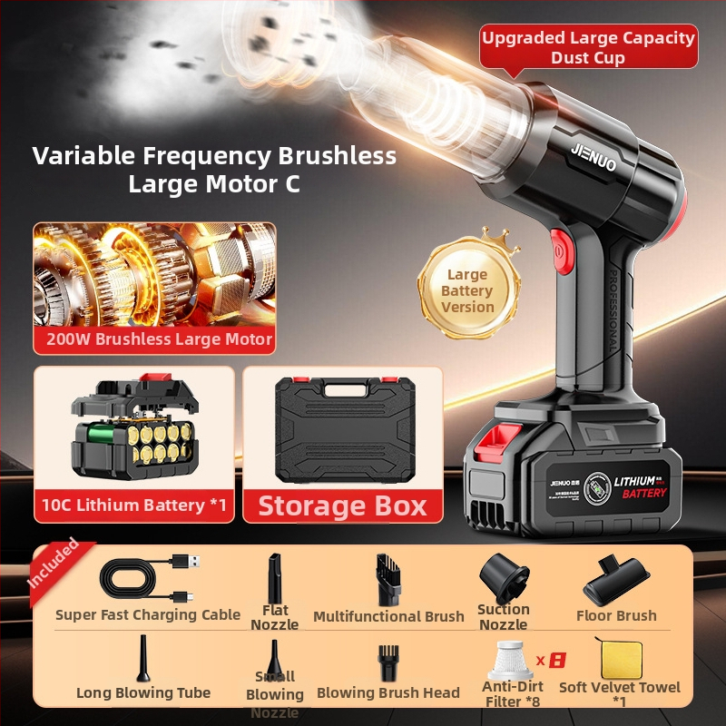 Ръчен вакуум за автомобил — всмукване 4000 Pa, безжично презареждане, подходящ за кола и дом