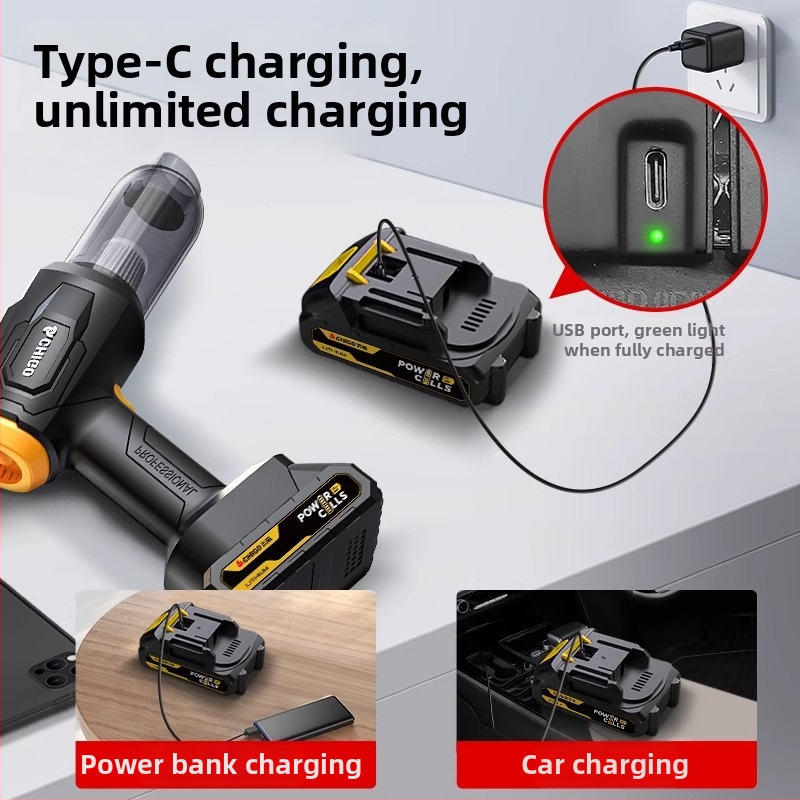 Безжичен автомобилен прахосмукач, ръчен, двойна функция всмукване и издухване; 200 W, 20000 Pa, 18.5 V, презареждаем